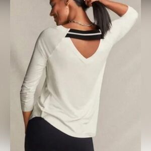 CAbi White and Black Long Sleeve Top
